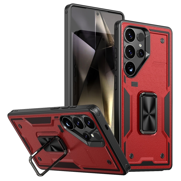 

For Samsung Galaxy S25 Ultra 5G Ring Holder PC Hybrid TPU Phone Case(Red)