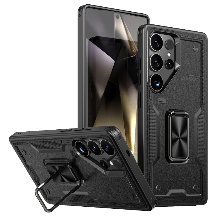 

For Samsung Galaxy S25 Ultra 5G Ring Holder PC Hybrid TPU Phone Case(Black)