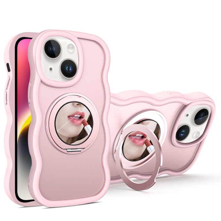 

For iPhone 14 Mirror Holder MagSafe Phone Case(Pink)