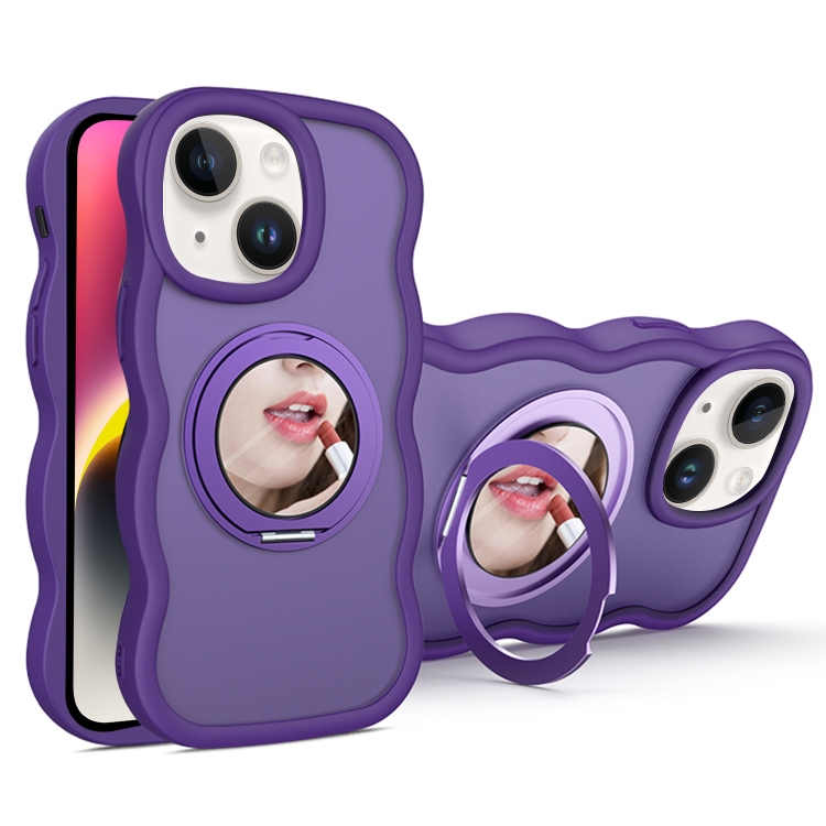 

For iPhone 14 Plus Mirror Holder MagSafe Phone Case(Purple)