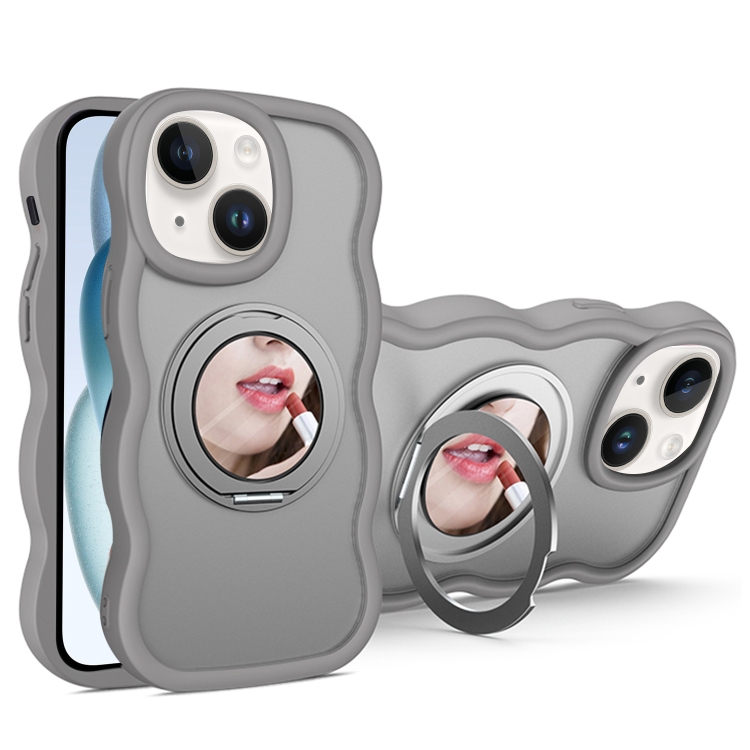 

For iPhone 15 Mirror Holder MagSafe Phone Case(Grey)