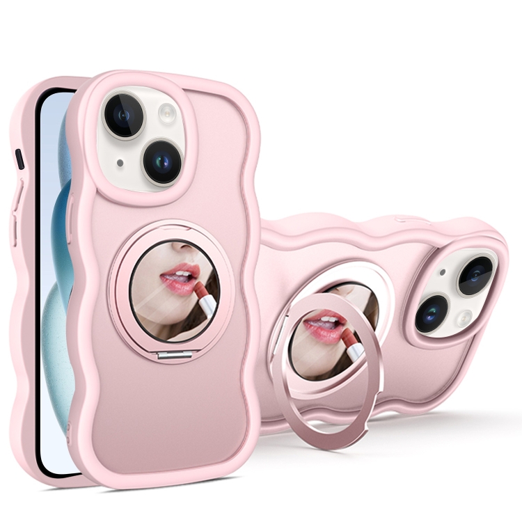 

For iPhone 15 Plus Mirror Holder MagSafe Phone Case(Pink)