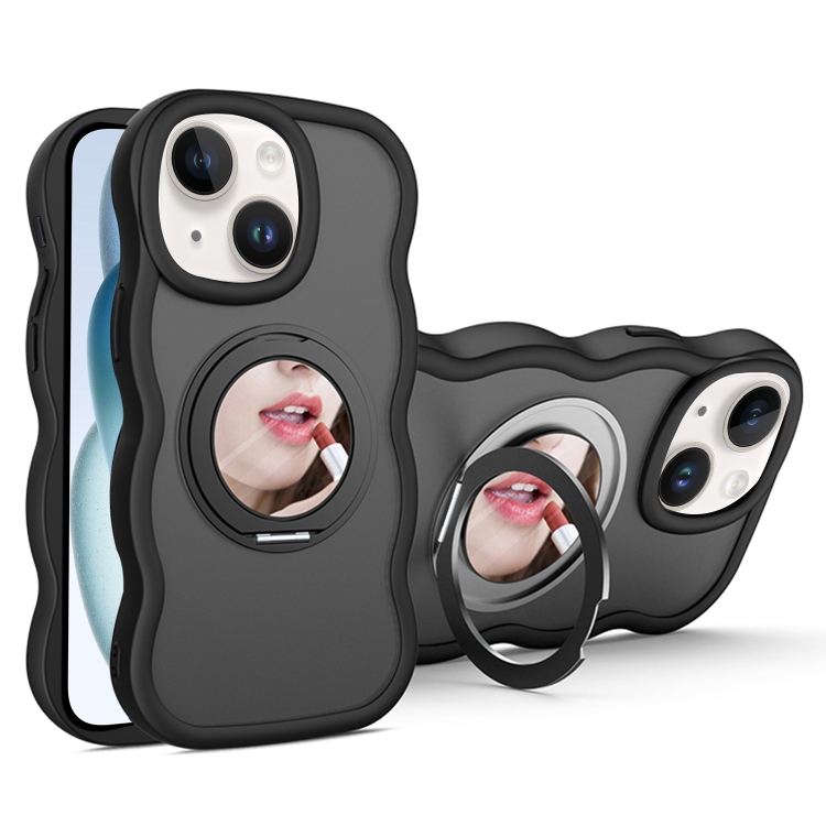 

For iPhone 15 Plus Mirror Holder MagSafe Phone Case(Black)