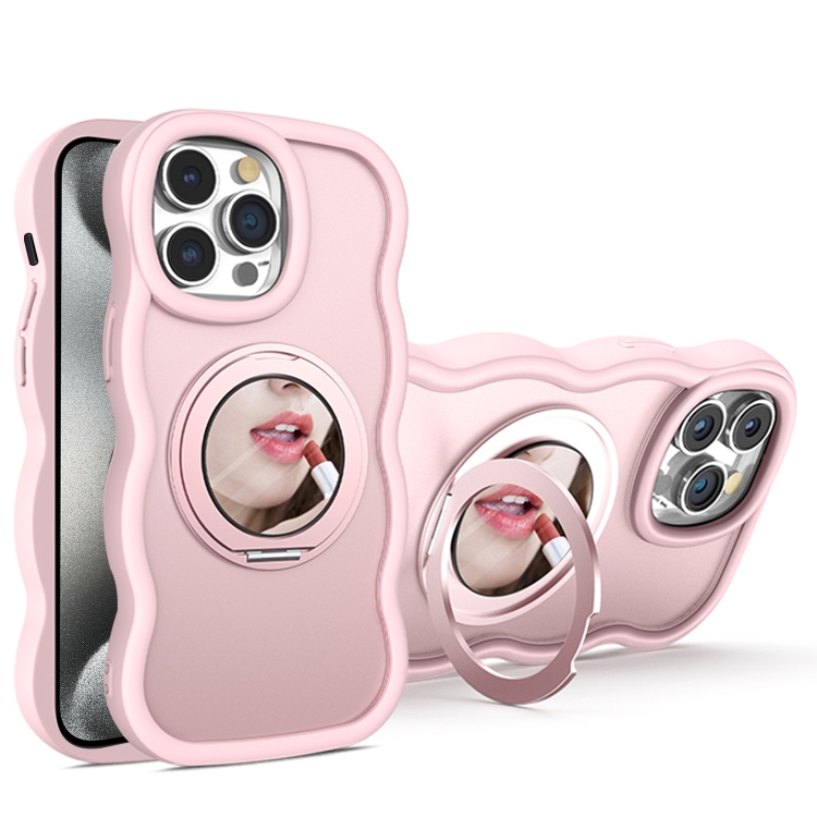 

For iPhone 15 Pro Max Mirror Holder MagSafe Phone Case(Pink)