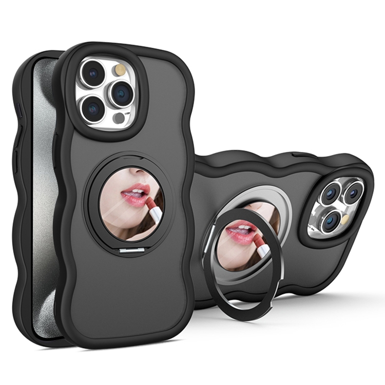 

For iPhone 15 Pro Max Mirror Holder MagSafe Phone Case(Black)