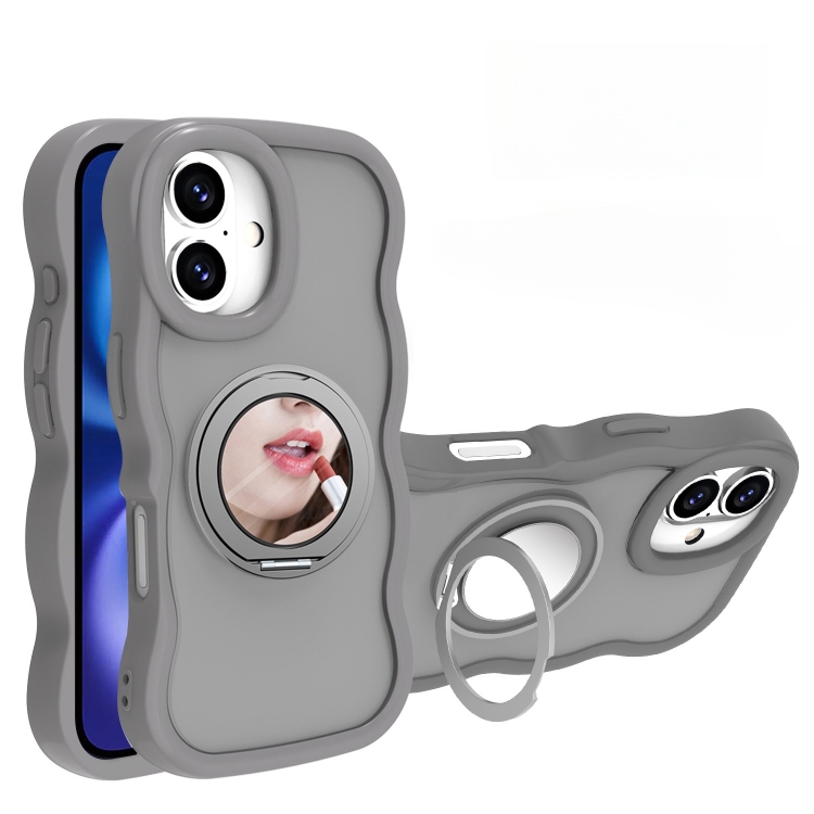 

For iPhone 16 Mirror Holder MagSafe Phone Case(Grey)