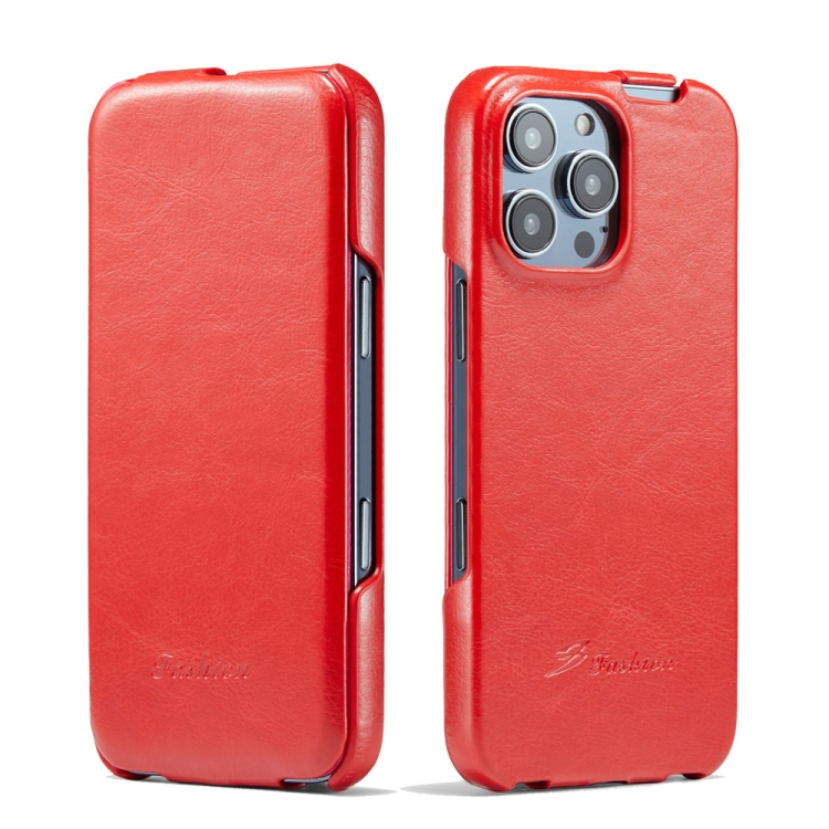 

For iPhone 16 Pro Fierre Shann 64 Texture Vertical Flip PU Leather Phone Case(Red)