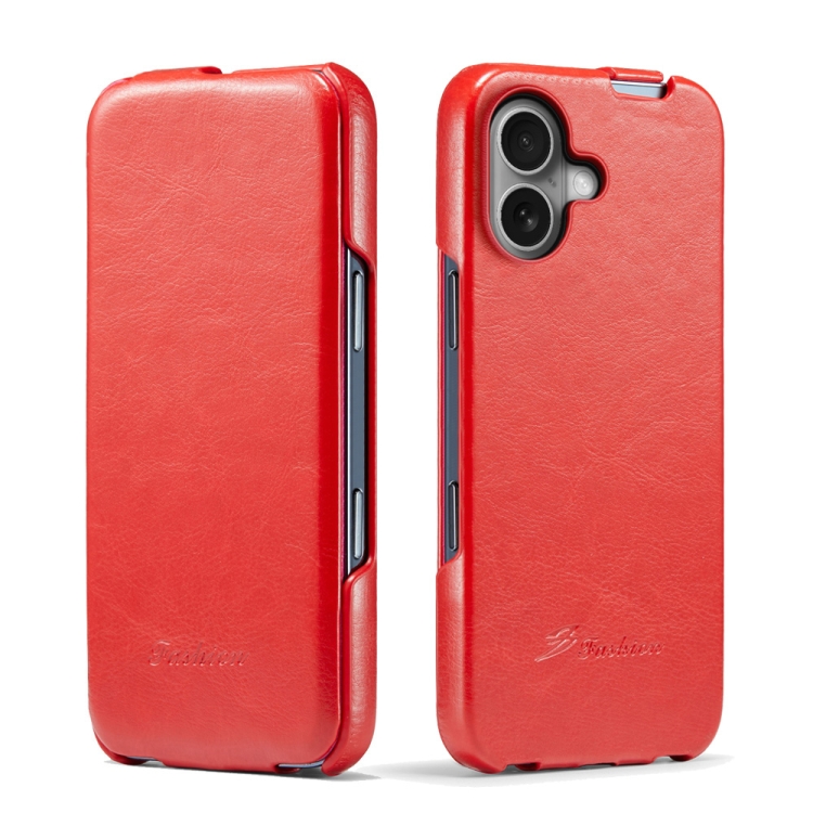 

For iPhone 16 Fierre Shann 64 Texture Vertical Flip PU Leather Phone Case(Red)