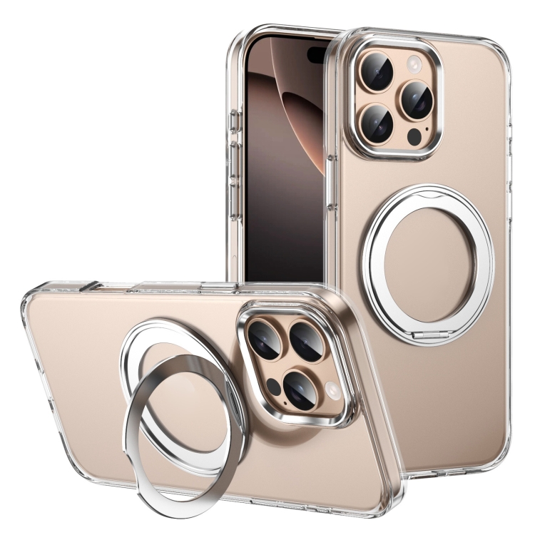 

For iPhone 16 Pro Ice-Cold Rotating Ring Holder PC MagSafe Phone Case(Silver)