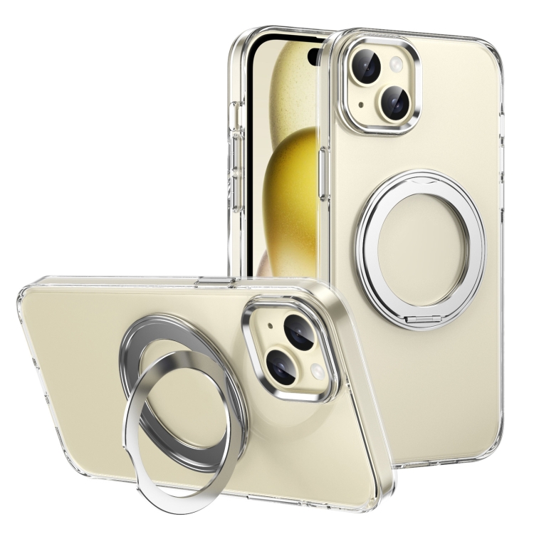 

For iPhone 15 Plus / 14 Plus Ice-Cold Rotating Ring Holder PC MagSafe Phone Case(Silver)