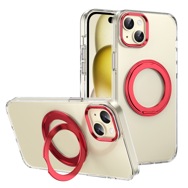 

For iPhone 15 Ice-Cold Rotating Ring Holder PC MagSafe Phone Case(Red)