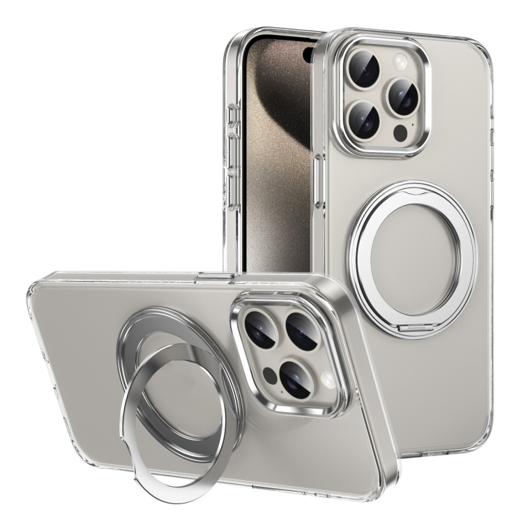 

For iPhone 14 Pro Ice-Cold Rotating Ring Holder PC MagSafe Phone Case(Silver)