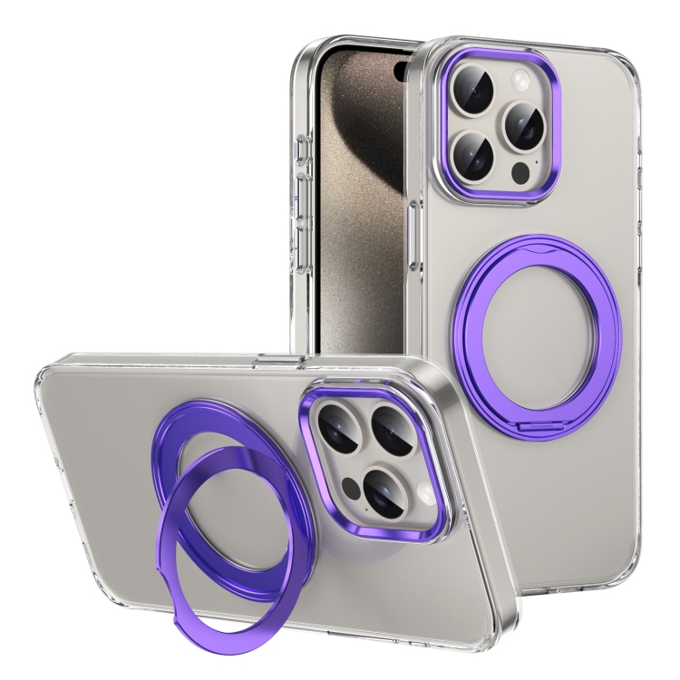 

For iPhone 13 Pro Max Ice-Cold Rotating Ring Holder PC MagSafe Phone Case(Purple)