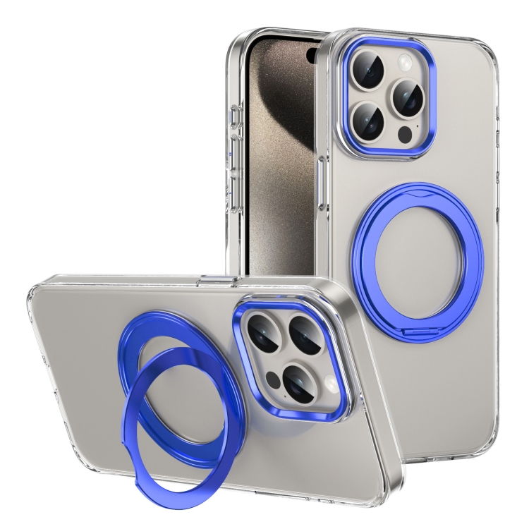 

For iPhone 13 Pro Ice-Cold Rotating Ring Holder PC MagSafe Phone Case(Blue)