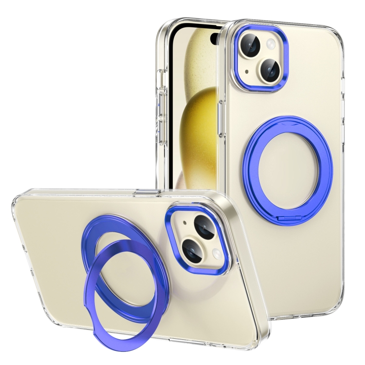 

For iPhone 13 Ice-Cold Rotating Ring Holder PC MagSafe Phone Case(Blue)