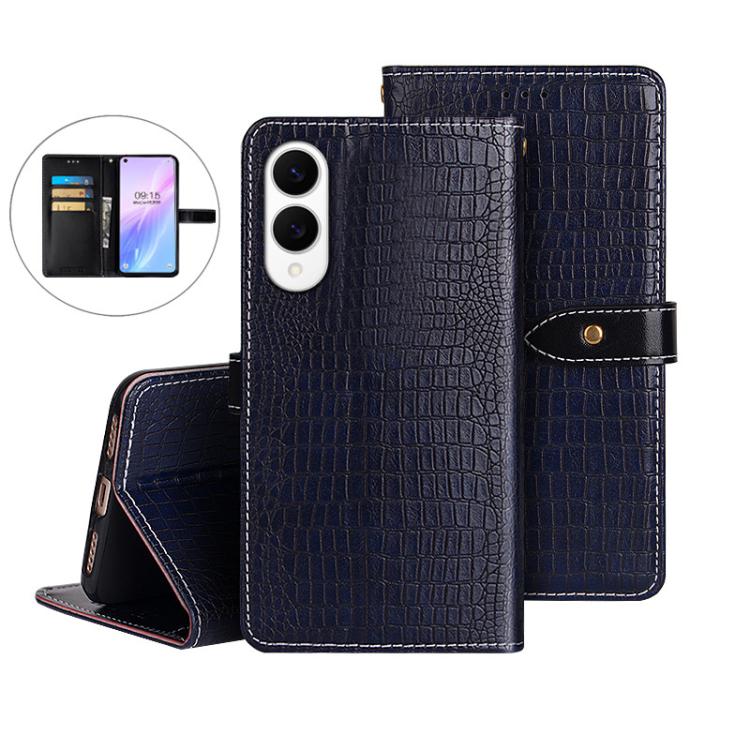 

For Samsung Galaxy S25 Edge 5G idewei Crocodile Texture Leather Phone Case(Dark Blue)