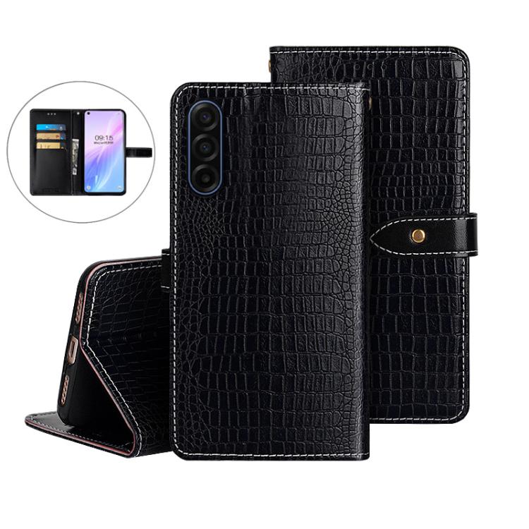 

For Samsung Galaxy S25 FE 5G idewei Crocodile Texture Leather Phone Case(Black)