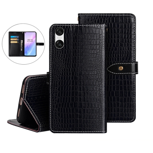 

For Sony Xperia 10 VI idewei Crocodile Texture Leather Phone Case(Black)