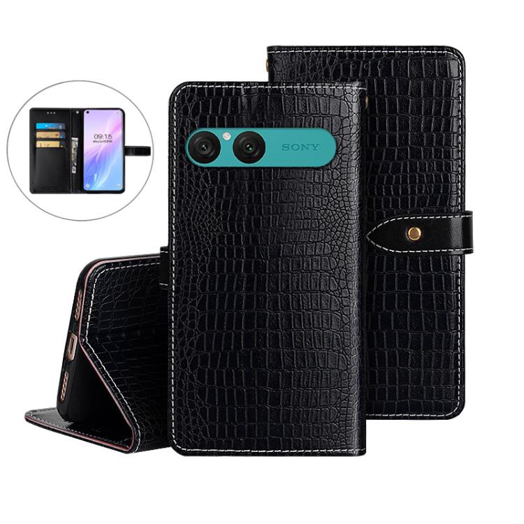 

For Sony Xperia 10 VII idewei Crocodile Texture Leather Phone Case(Black)