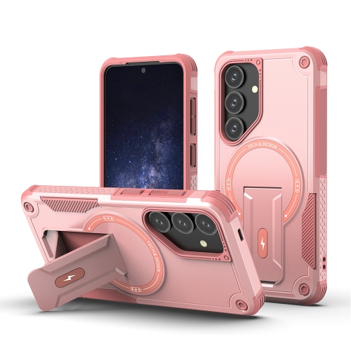 

For Samsung Galaxy S24+ 5G / S25+ 5G Armor MagSafe Holder PC Hybrid TPU Phone Case(Pink)