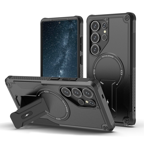 

For Samsung Galaxy S25 Ultra 5G Armor MagSafe Holder PC Hybrid TPU Phone Case(Black)