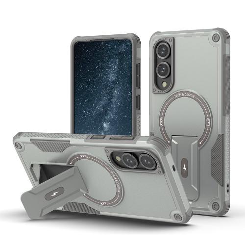 

For Samsung Galaxy S25 Edge 5G Armor MagSafe Holder PC Hybrid TPU Phone Case(Grey)