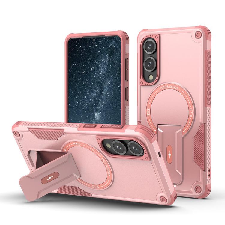 

For Samsung Galaxy S25 Edge 5G Armor MagSafe Holder PC Hybrid TPU Phone Case(Pink)