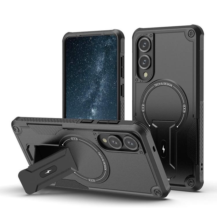 

For Samsung Galaxy S25 Edge 5G Armor MagSafe Holder PC Hybrid TPU Phone Case(Black)