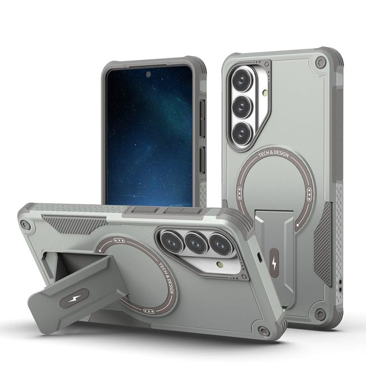 

For Samsung Galaxy S26+ 5G Armor MagSafe Holder PC Hybrid TPU Phone Case(Grey)