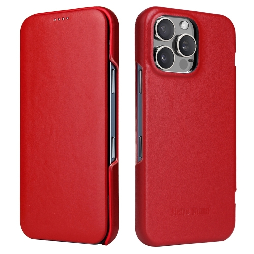 

For iPhone 16 Pro Fierre Shann Top Layer Cowhide Business Magnetic Leather Phone Case(Red)