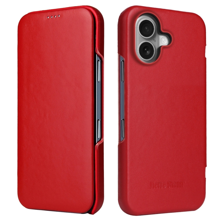 

For iPhone 16 Fierre Shann Top Layer Cowhide Business Magnetic Leather Phone Case(Red)