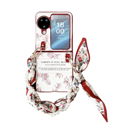 

For OPPO Find N3 Flip Sketch Flower Pattern Phone Case with Scarf Bracelet(Rose)