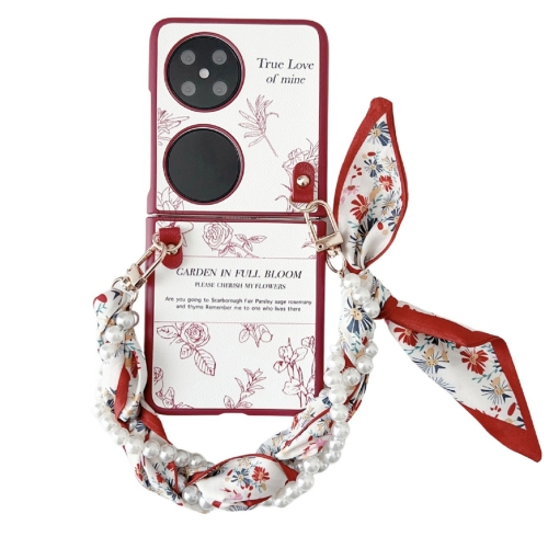 

For Huawei Pocket 2 Sketch Flower Pattern Phone Case with Scarf Bracelet(Rose)