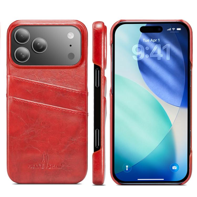 

For iPhone 17 Pro Max Fierre Shann Retro Oil Wax Texture Card Slots PU Leather Phone Case(Red)