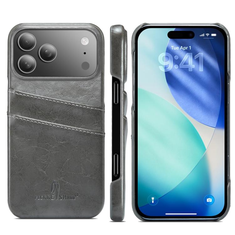 

For iPhone 17 Pro Max Fierre Shann Retro Oil Wax Texture Card Slots PU Leather Phone Case(Grey)