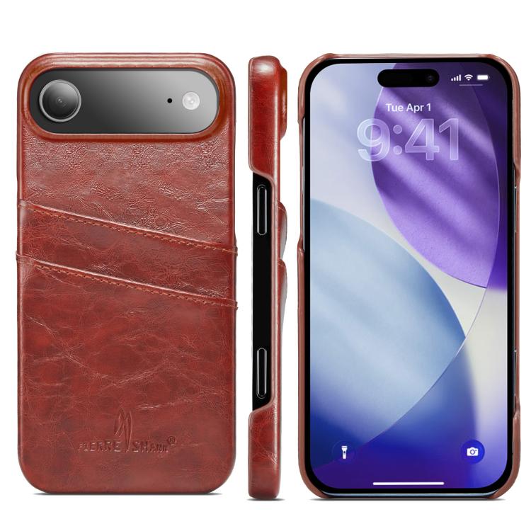 For iPhone Air Fierre Shann Retro Oil Wax Texture Card Slots PU Leather Phone Case(Brown)