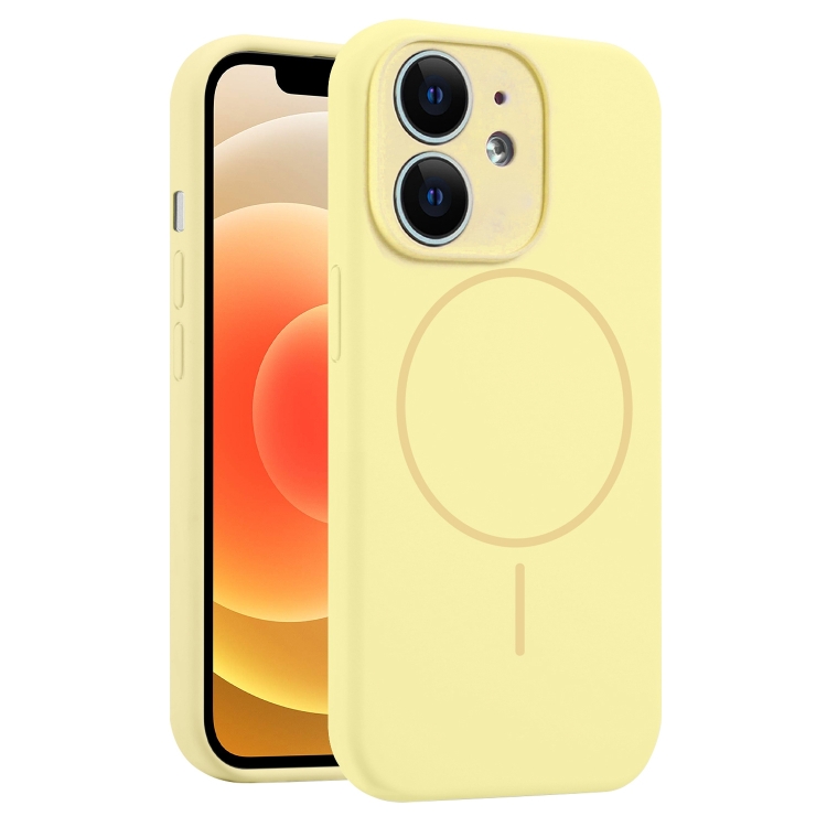 

For iPhone 12 Fine Hole Liquid Silicone MagSafe Phone Case(Yellow)
