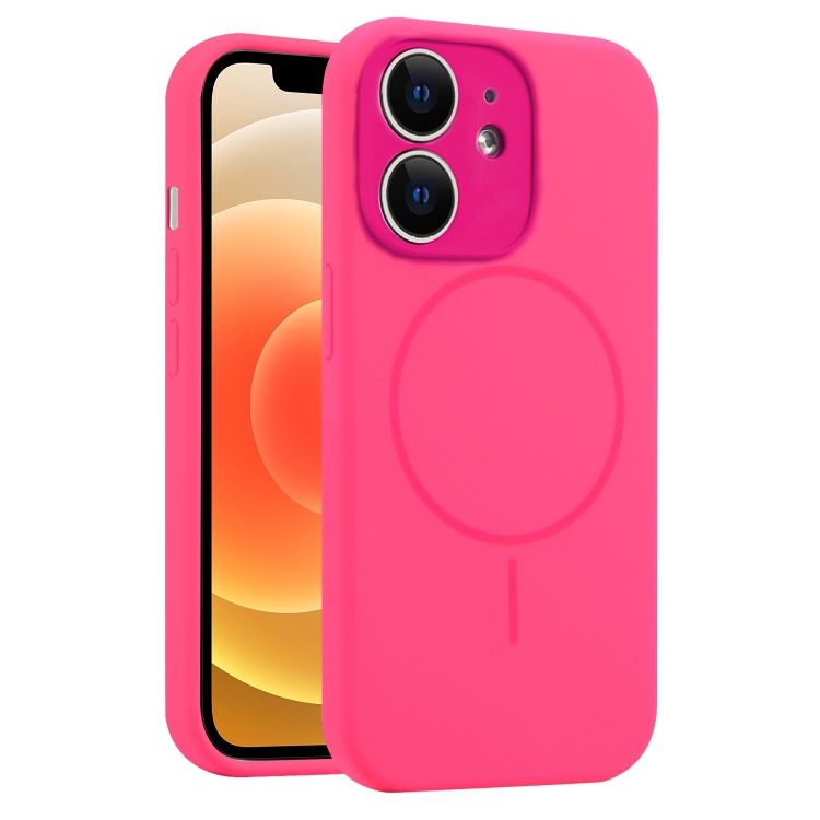

For iPhone 12 Fine Hole Liquid Silicone MagSafe Phone Case(Rose Red)