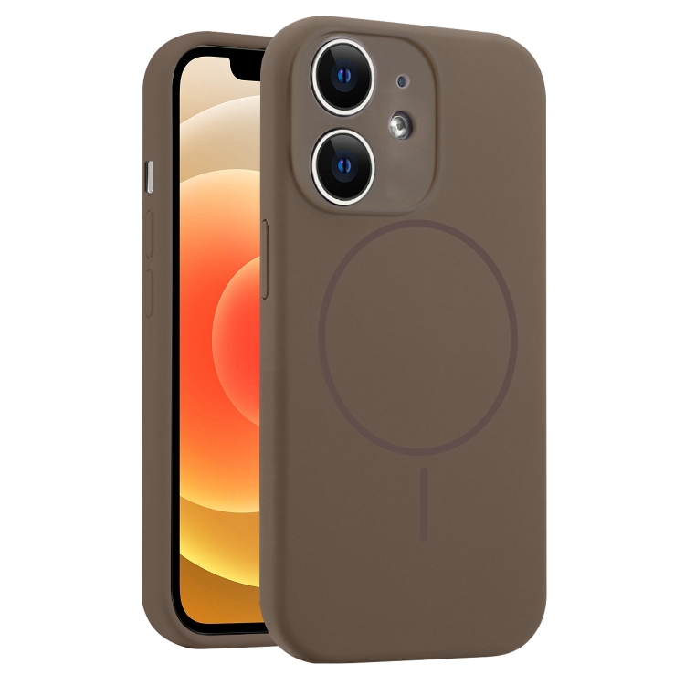 

For iPhone 12 Fine Hole Liquid Silicone MagSafe Phone Case(Brown)