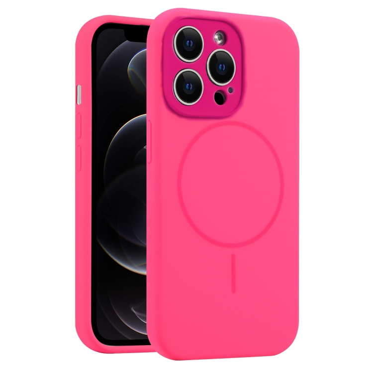 

For iPhone 12 Pro Fine Hole Liquid Silicone MagSafe Phone Case(Rose Red)