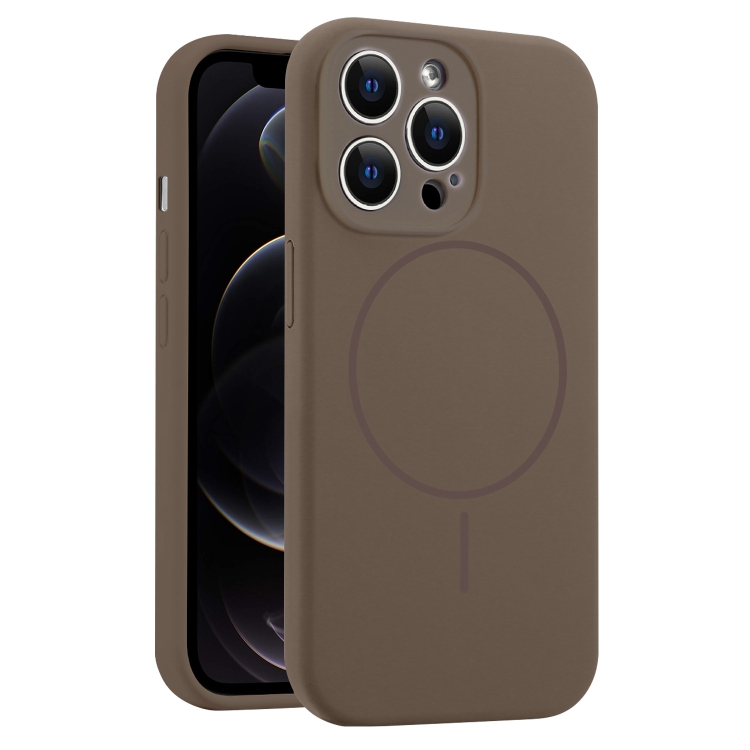 

For iPhone 12 Pro Fine Hole Liquid Silicone MagSafe Phone Case(Brown)