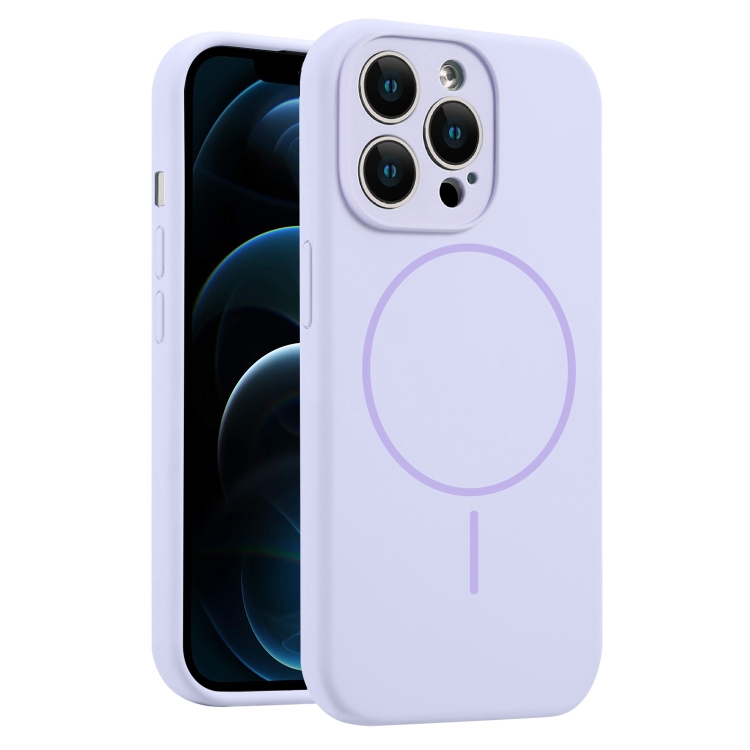 

For iPhone 12 Pro Max Fine Hole Liquid Silicone MagSafe Phone Case(Lilac)