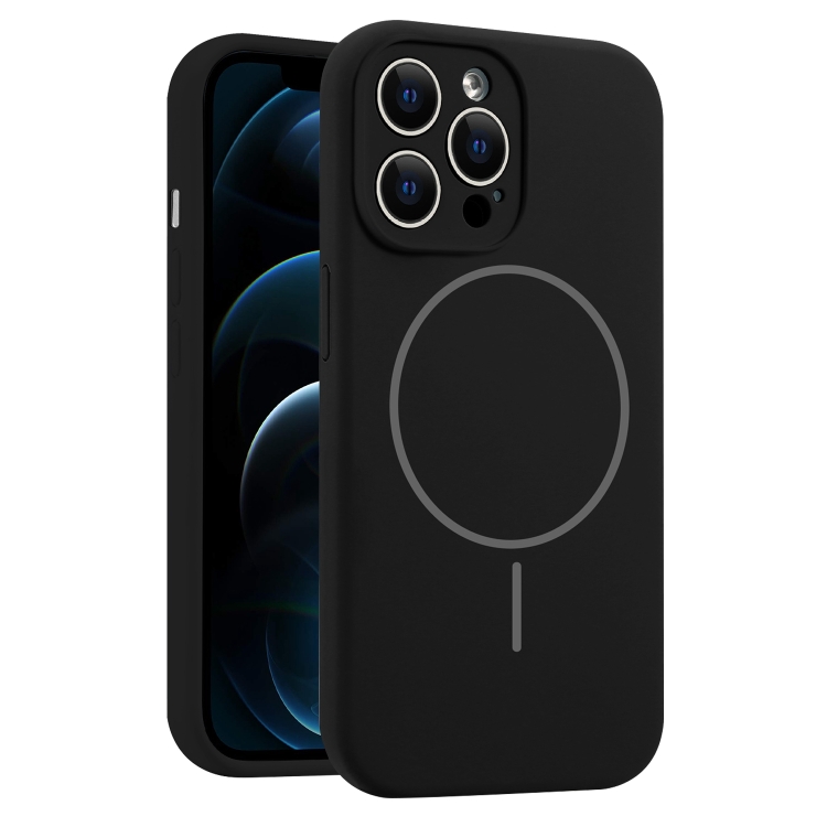 

For iPhone 12 Pro Max Fine Hole Liquid Silicone MagSafe Phone Case(Black)