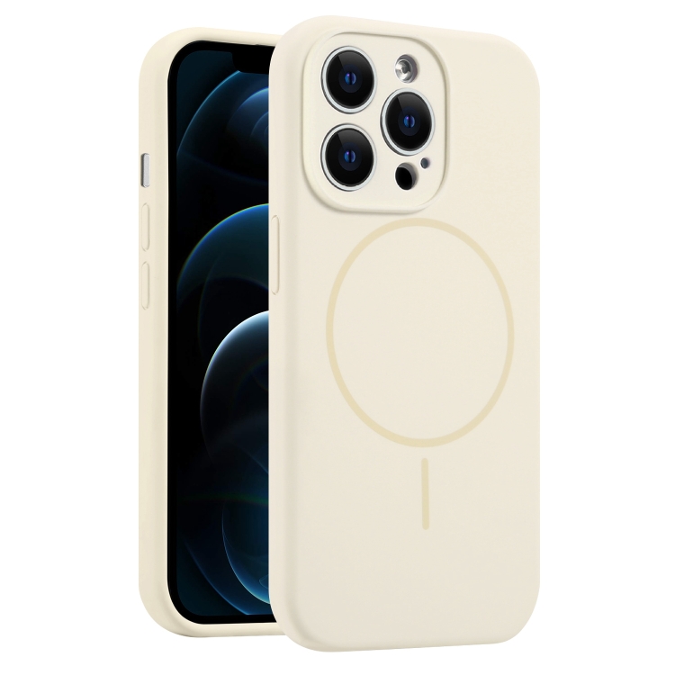 

For iPhone 12 Pro Max Fine Hole Liquid Silicone MagSafe Phone Case(Cream Yellow)