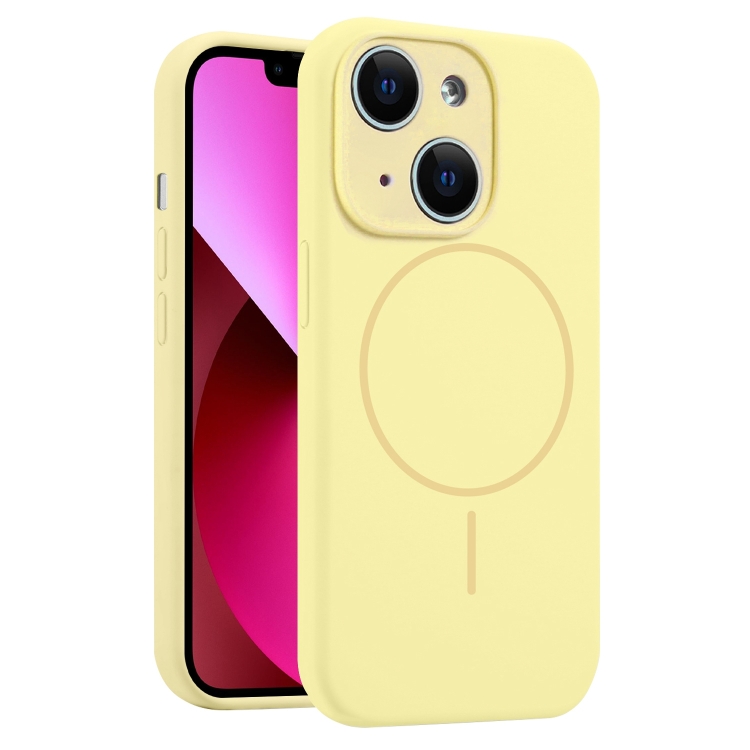 

For iPhone 13 Fine Hole Liquid Silicone MagSafe Phone Case(Yellow)