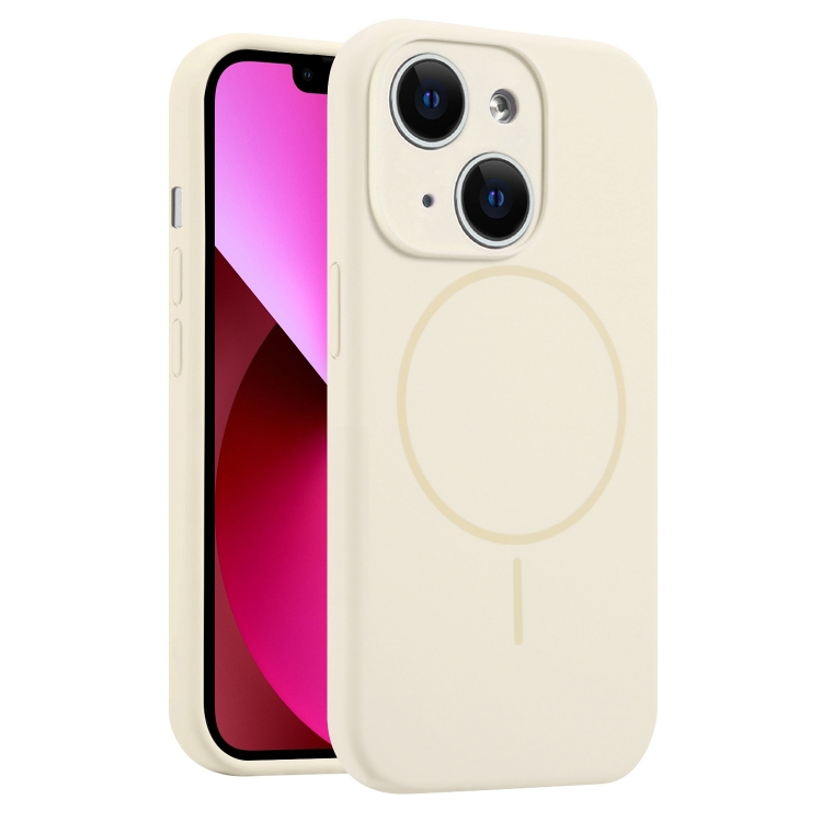 

For iPhone 13 Fine Hole Liquid Silicone MagSafe Phone Case(Cream Yellow)