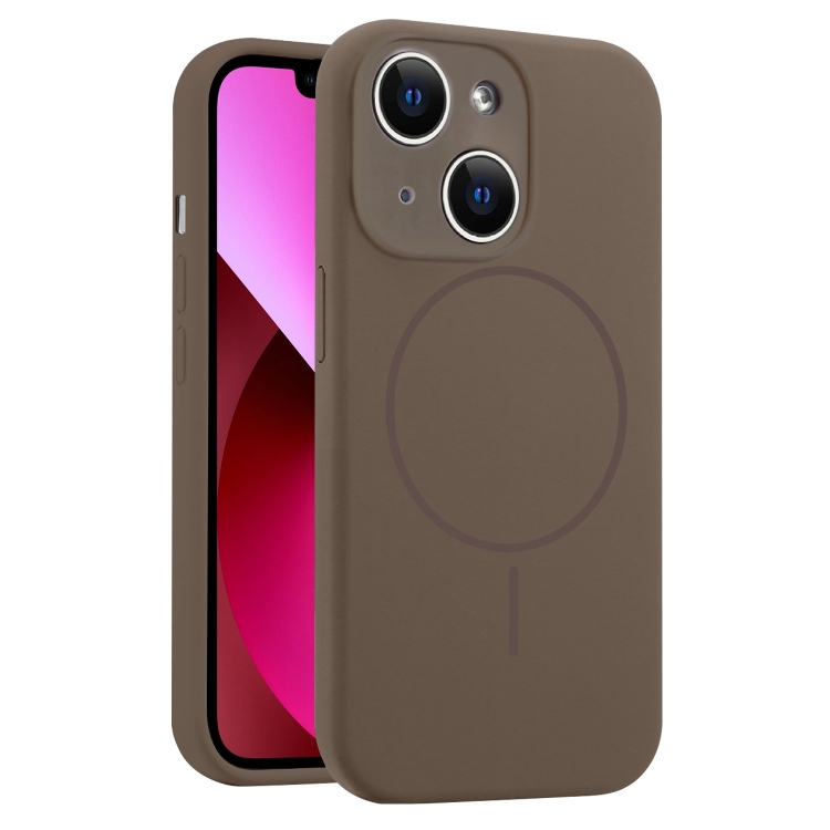 

For iPhone 13 Fine Hole Liquid Silicone MagSafe Phone Case(Brown)