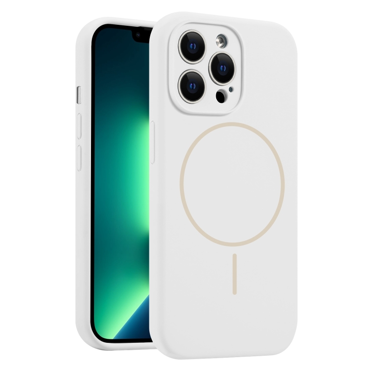 

For iPhone 13 Pro Max Fine Hole Liquid Silicone MagSafe Phone Case(White)