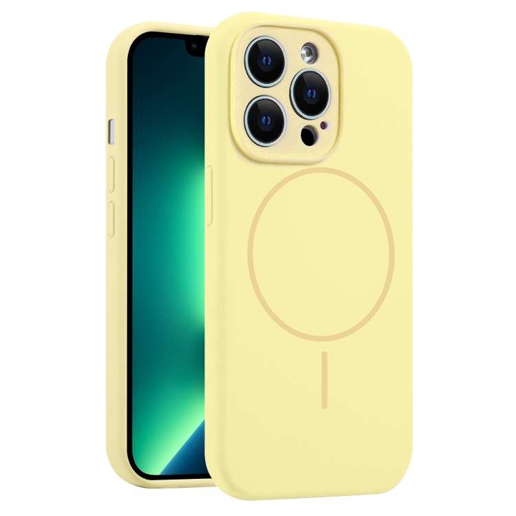 

For iPhone 13 Pro Max Fine Hole Liquid Silicone MagSafe Phone Case(Yellow)