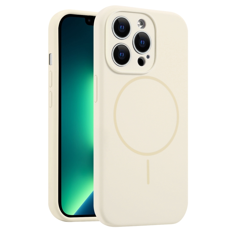 

For iPhone 13 Pro Max Fine Hole Liquid Silicone MagSafe Phone Case(Cream Yellow)